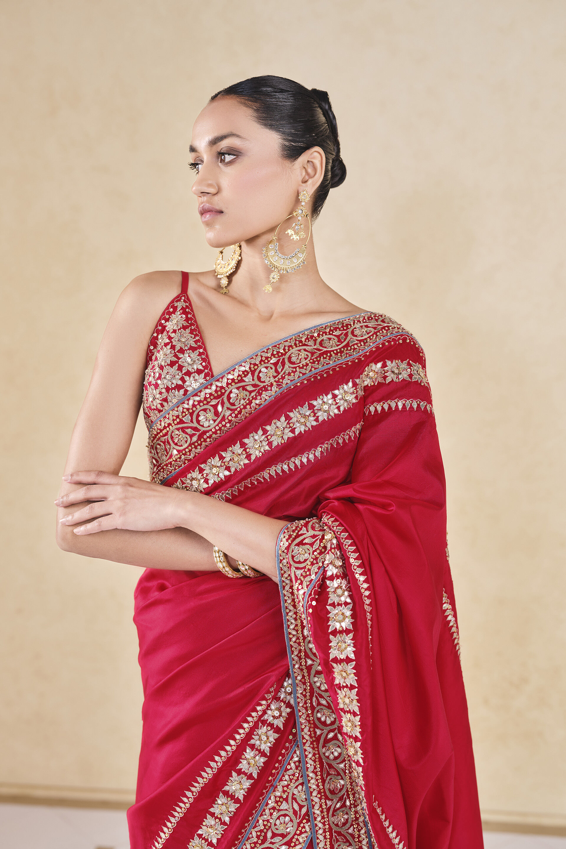 Ilham Gota Patti Silk Saree - Red, Red, image 4